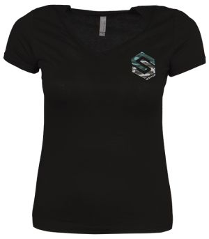 Ladies V-Neck Side Logo T-shirt