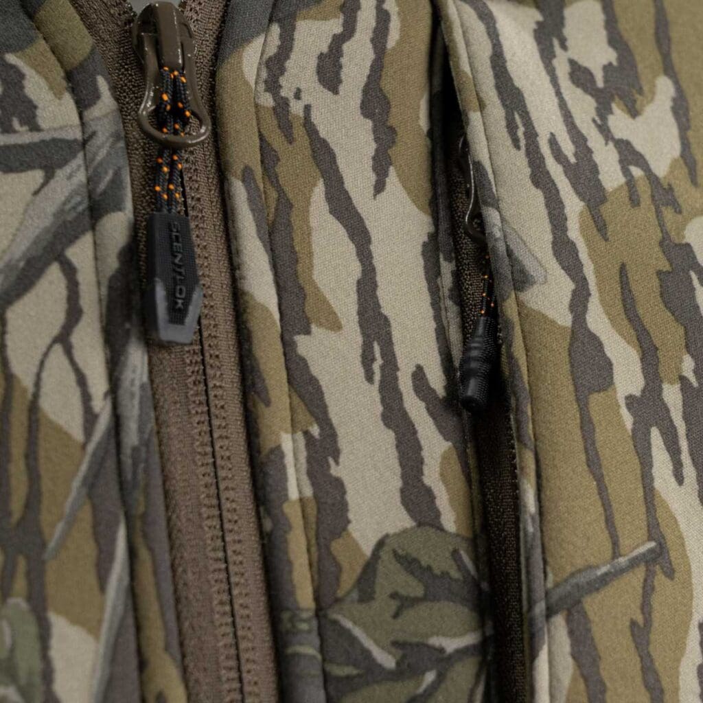 Half-zip design and a hidden chest pocket.